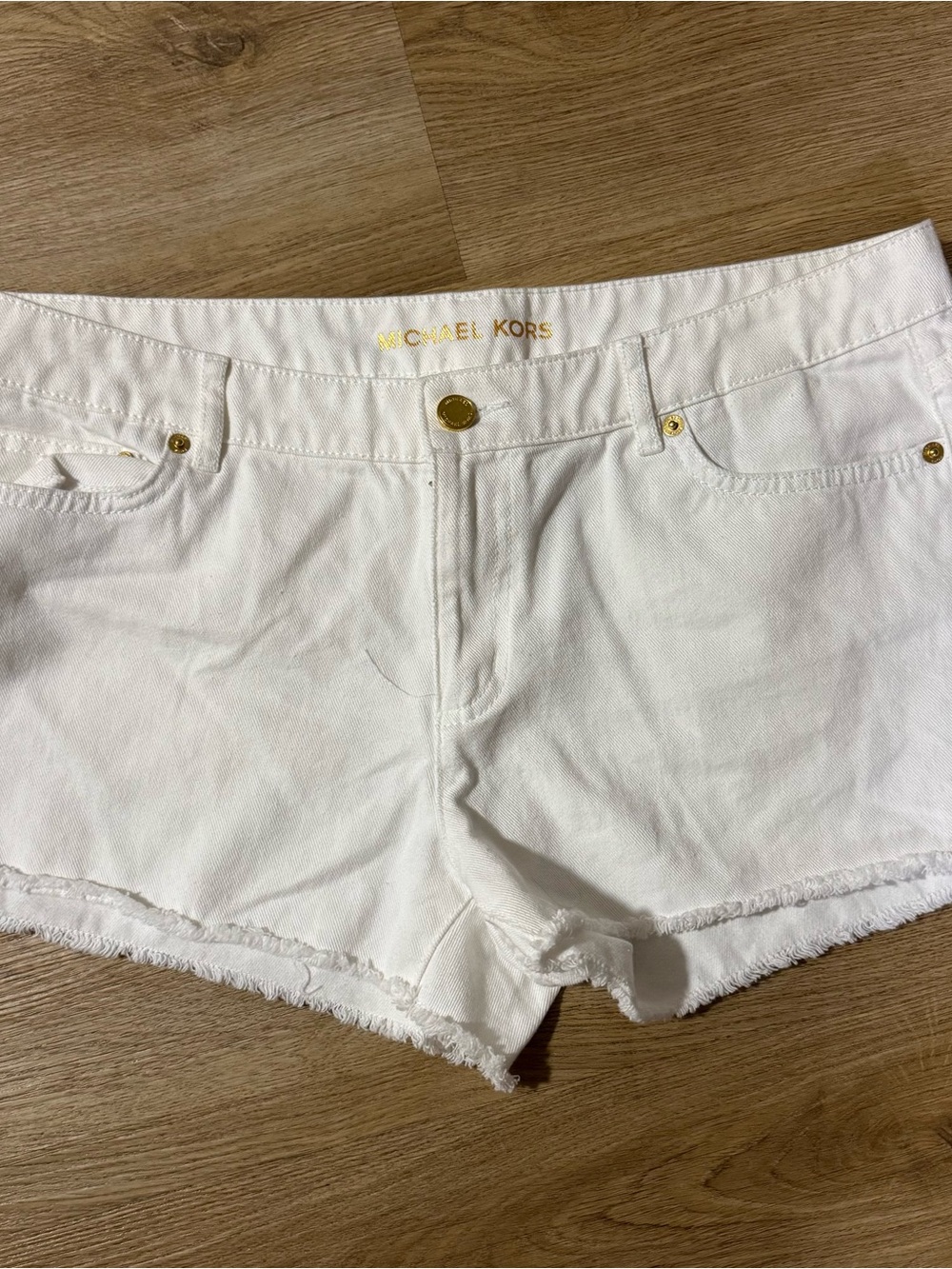 MICHAEL KORS White Frayed Hem Denim Jean Shorts Sz 10